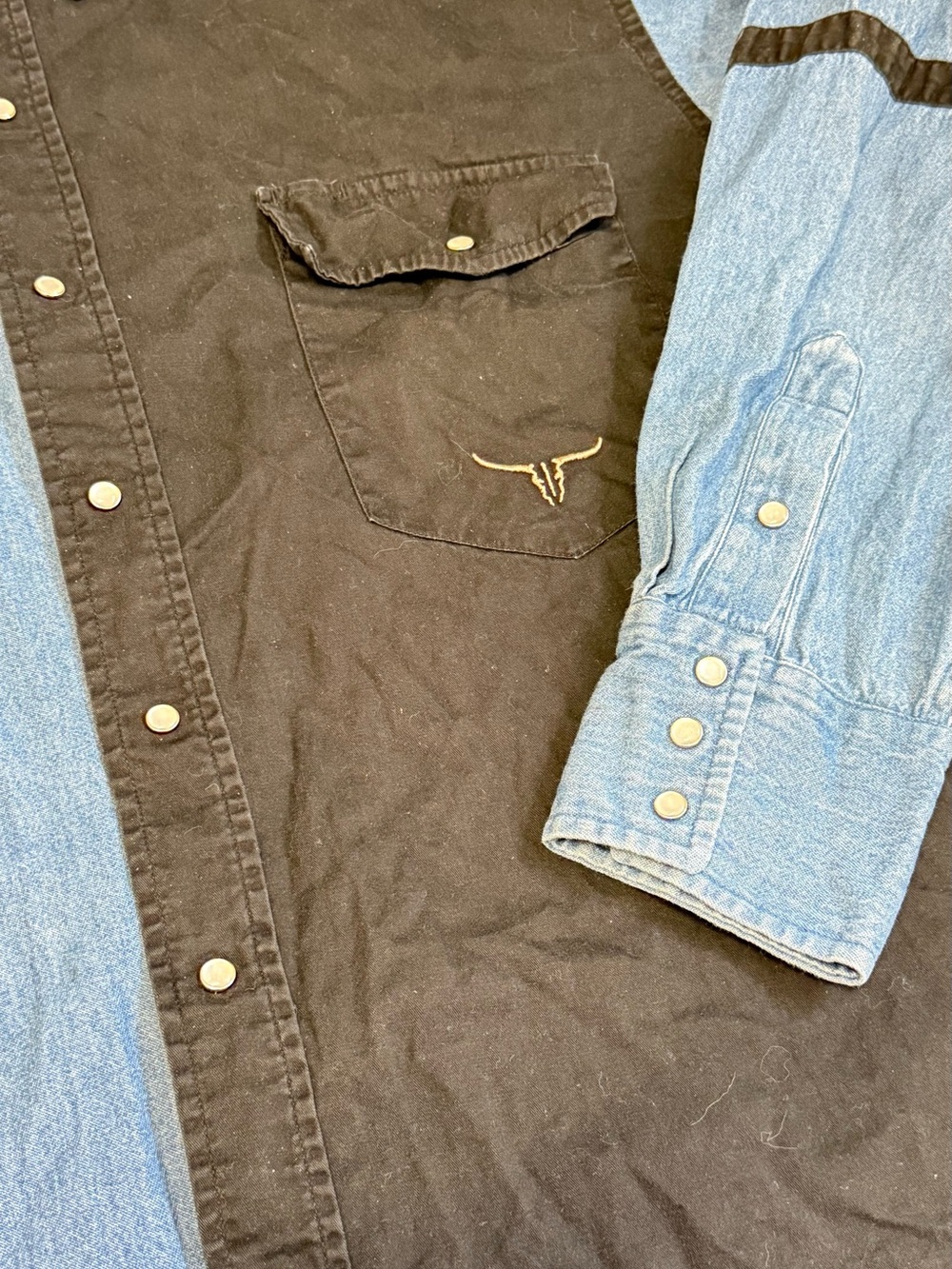 Vintage Cumberland Outfitter Denim & Black Aztec Western Steer Roping Shirt XXL - Picture 3 of 8